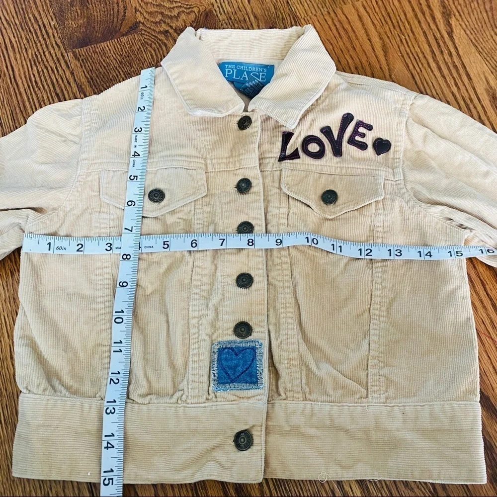 The Children's Place Beige Corduroy Jacket Love Hippie Embroidered Sz M